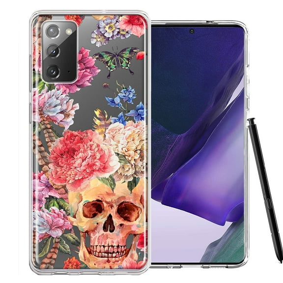 MUNDAZE Case For Samsung Galaxy Note 20 Indie Spring Peace Skull Feathers Floral Butterfly Flowers Phone Cover
