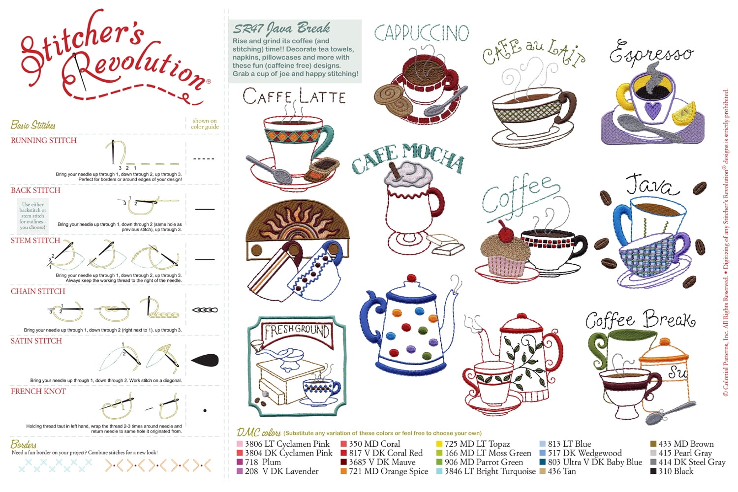 (3 pack) Stitcher's Revolution Java Break Iron OnTransfer Pattern for Embroidery, 12 Designs