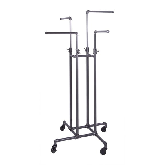 Econoco Clothing Rack  - Heavy Duty Pipeline Adjustable, 4 Way Rack, Plumbing Pipe Clothes Rack, Anthracite Grey