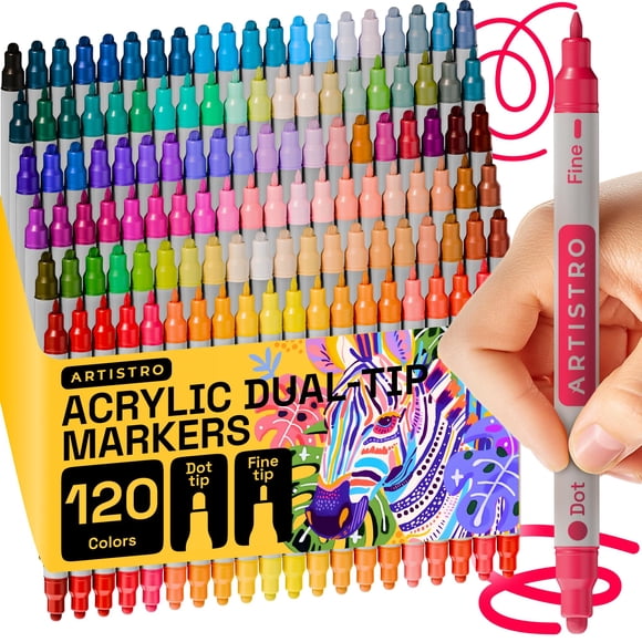 ARTISTRO 120 Acrylic Paint Markers for Rock, Fabric, Wood, Glass, Craft, Decoration - Dual-Tip Paint Pens - Stocking Stuffers, Christmas Gift Idea fo