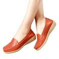 thumbnail image 2 of hopeusnice Women's Faux Leather Loafers Comfortable Slip On Breathable Wedges Shoes Perforated Flats Casual Walking Flats Soft Sole Shoes Orange 41, 2 of 4