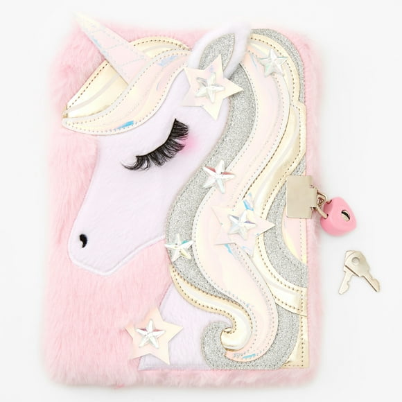 Claire's Journal avec Cadenas pour Filles / Miss Glitter the Unicorn Peluche - Carnet Cadeau pour Enfants – Rose Glacé
