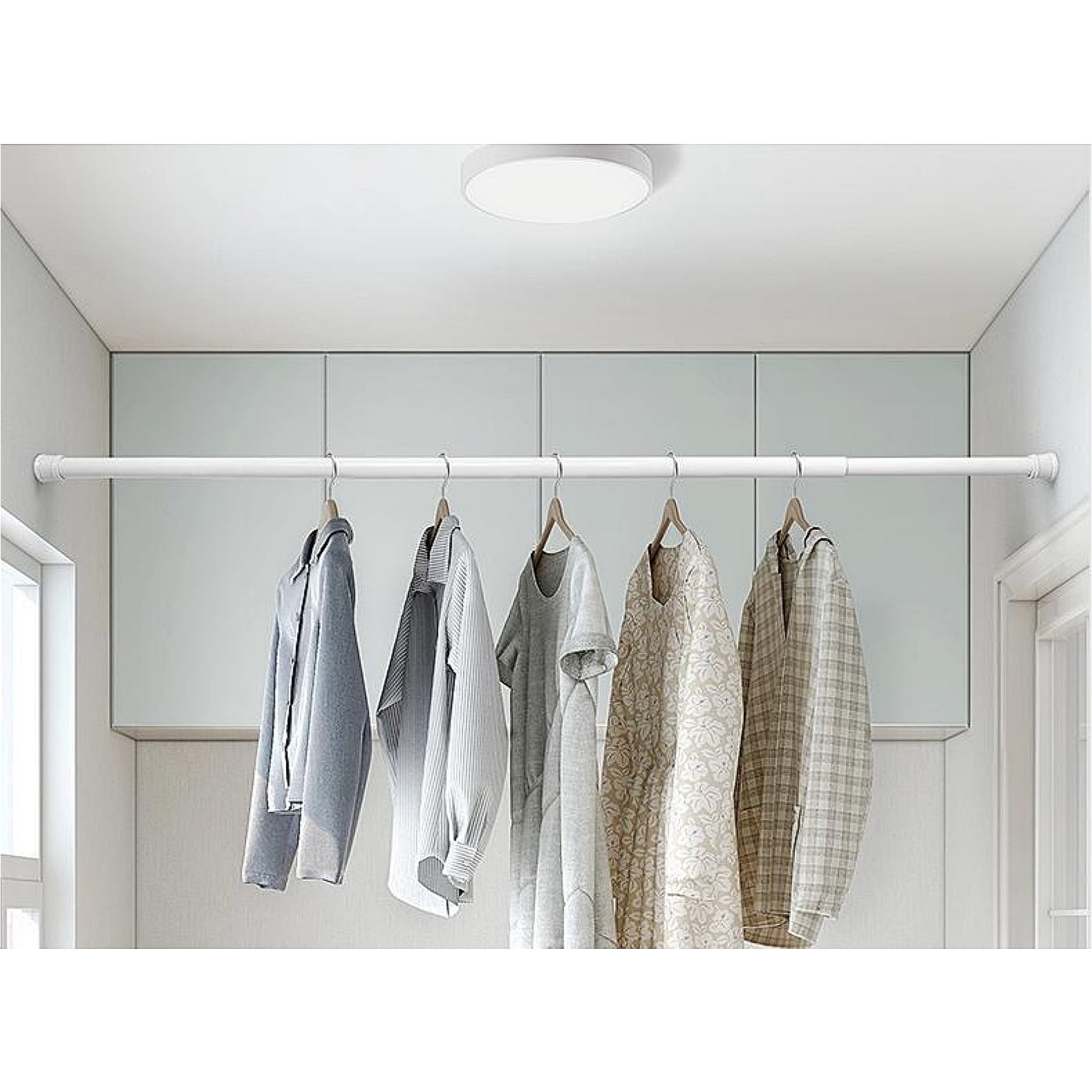 Curtain Rods 53 To 98, 0.86" White Adjustable Window Rods, Heavy Duty No Drill Curtain Rods with End Caps, Modern Style Indoor Outdoor Tension Curtain Rod For Patio Bedroom