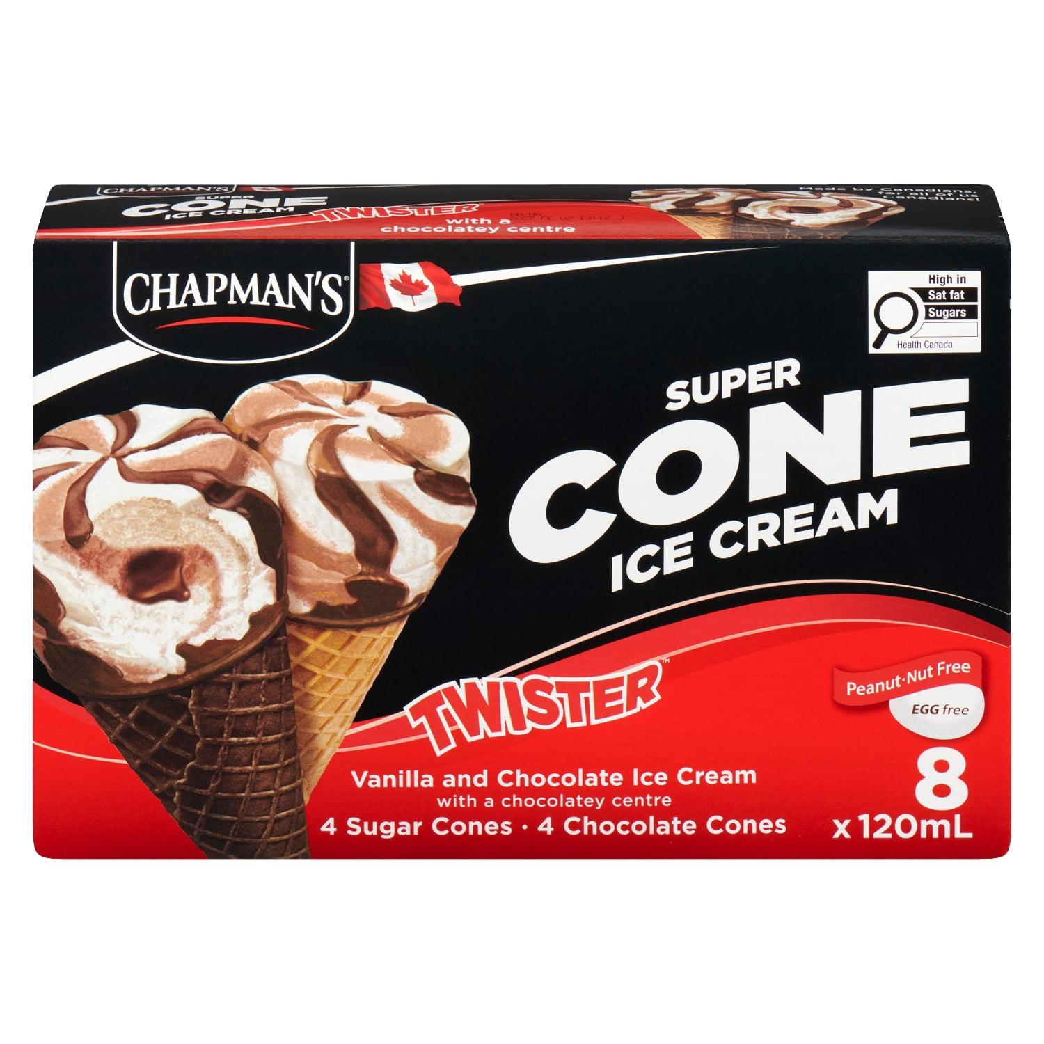 Chapman's Super Cone Twister - Vanilla and Chocolate Ice Cream with a Chocolatey Centre, in a box, CHAP CHOC TWISTER