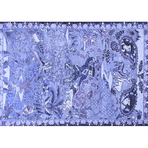Ahgly Company Machine Washable Indoor Rectangle Animal Blue Traditional Area Rugs, 6' x 9'