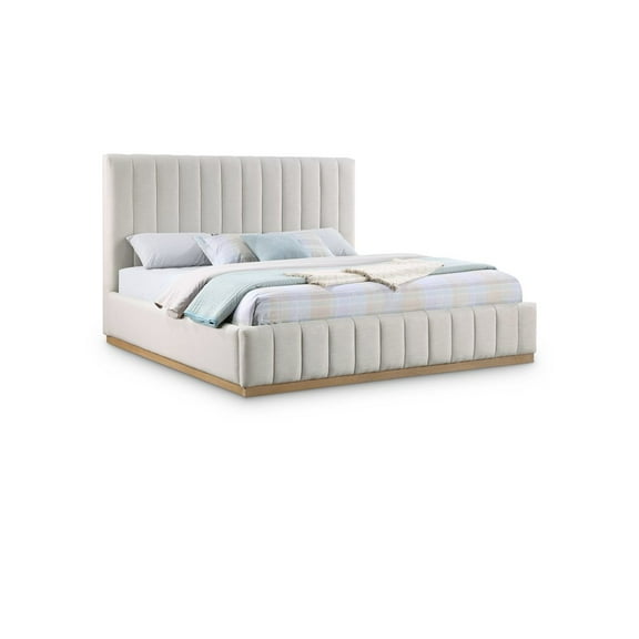 Meridian Furniture Lucia Cream Linen Textured Fabric King Bed