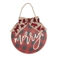 thumbnail image 1 of Letrero navideño redondo de madera para puerta delantera, decoración colgante con lazo para decoraciones interiores y exteriores, 1 of 8