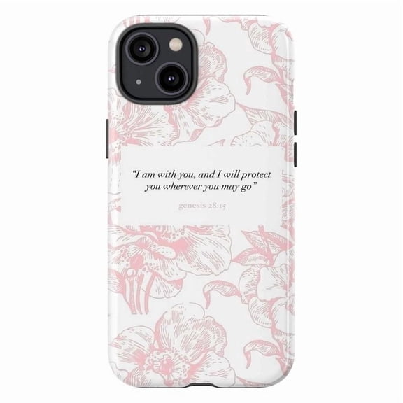 Christian Bible Verse Phone Case, Genesis 28:15 Floral Scripture "I Am With You" Protective Cover for iPhone 16 15 14 13 12 11 Pro Max Plus Mini