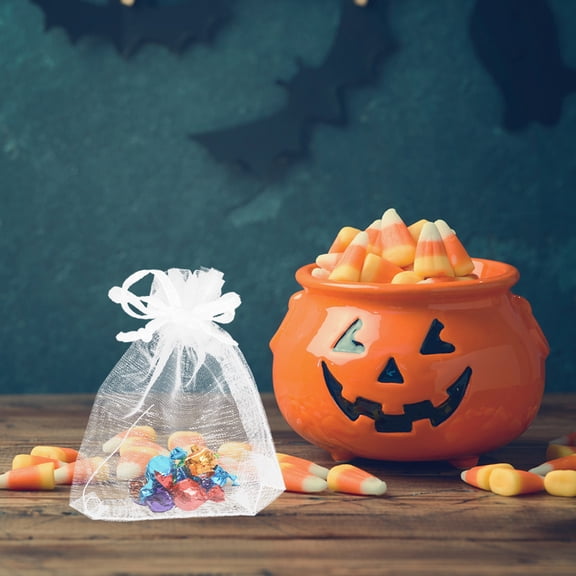 UPOUART 100pcs White Organza Jewelry Bags Small Pouches for Wedding Party Favor, Present, and Craft Storage