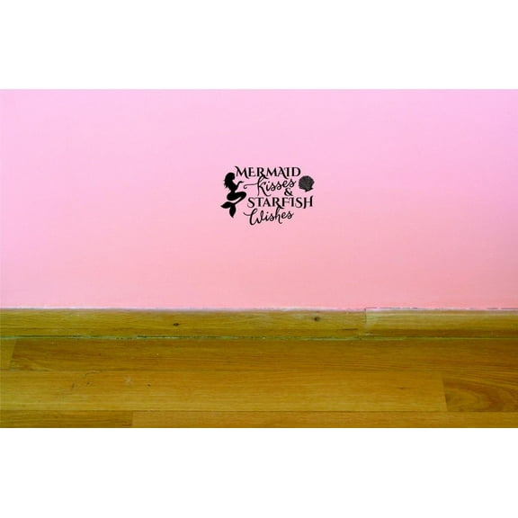 Custom Decals Mermaids Kisses And Starfish Wall Art Size: 10 X 20 Inches Color: Black