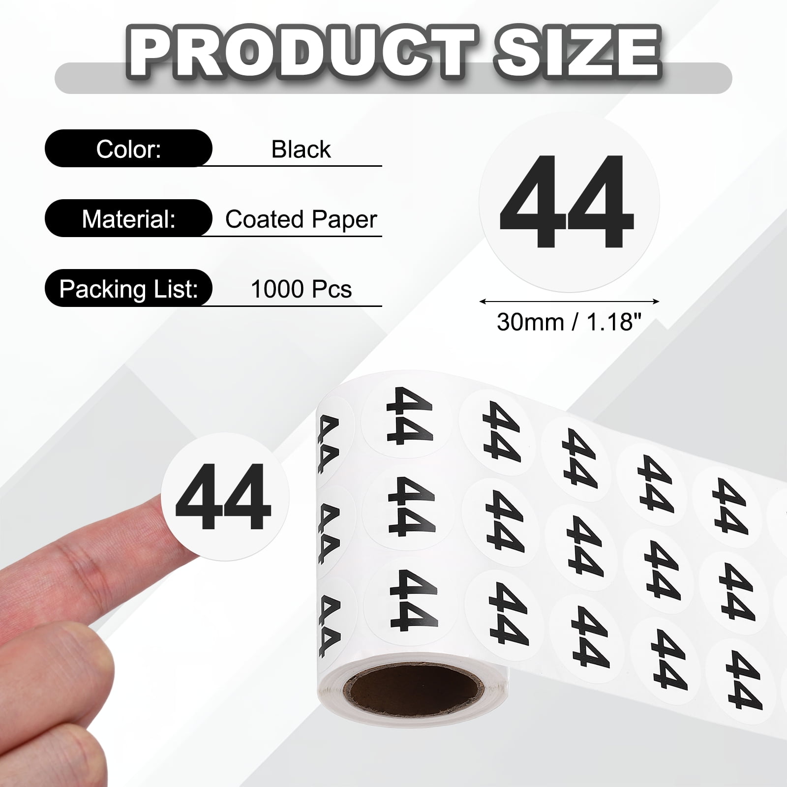 Uxcell 1000pcs 1.2" Number Stickers, Number 44 Sticker Numbers Labels Round Small Vinyl Self Adhesive Label Circle Decals 1 Roll Dots for Photo Album Poster Organize Inventory, Black