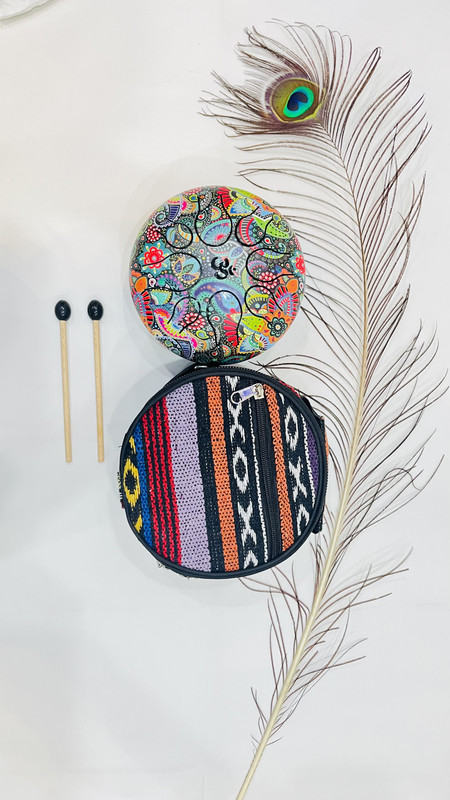 Multicolor Drum with Yellow Base – Traditional Musical Instrument for Kids & Adults, Includes 2 Sticks