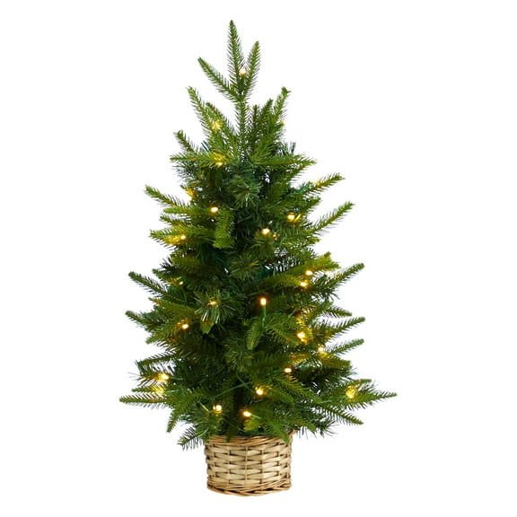 Nearly Natural 2ft. Artificial Christmas Tree with 35 Clear LED Lights in Decorative Basket