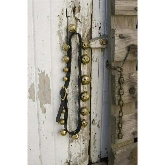 Weaver Leather Sleigh Bells Strap, Solid Brass 13 Bell Door, Wreath, Swag, or Wall Hanger, 4 ft Black Double Leather Strap