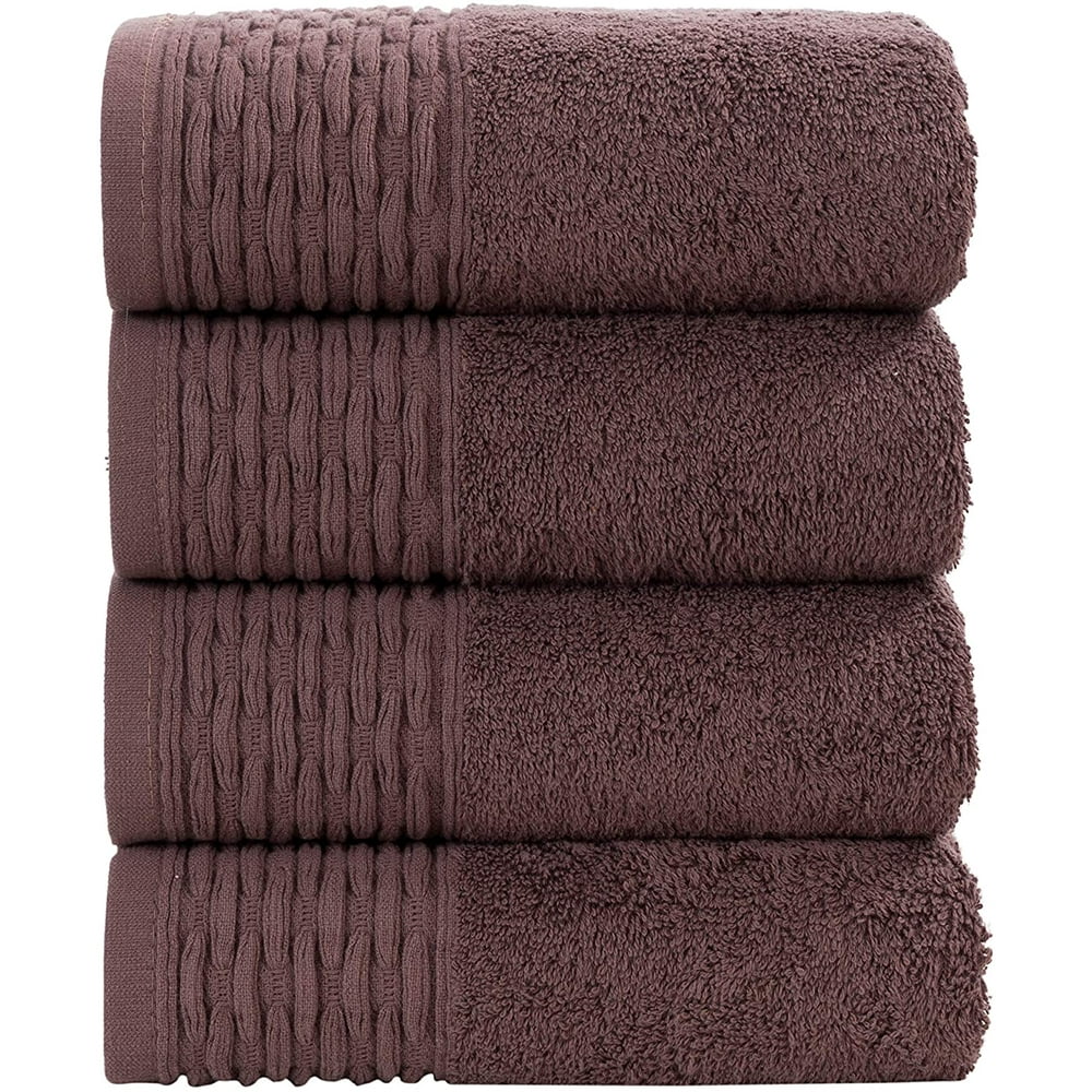 Hygge Bathroom Hand Towels, 100 Cotton, 4 Pack Chocolate Brown