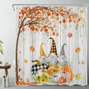HVEST Fall Gnome Shower Curtain for Bathroom Thanksgiving Harvest Pumpkin Sunflower and Autumn Maple Leaf Bathroom Shower Curtains with Hooks, Farmhouse Vintage Bathroom Curtains Shower Set 72x78 inch