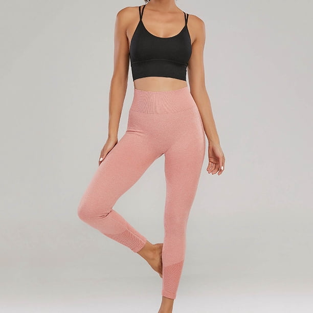 MKLEKYY Leggings deportivos para mujer, pantalones ajustados de cintura alta para fitness, nuevos pantalones deportivos para correr, pantalones de yoga sin costuras color melocotón