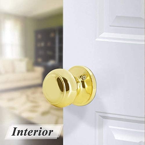 Keyless Flat Ball Door Knob, Non-Locking Passage Door Hardware in Polished Brass for Closet, Hallway & Passage Handle, 1 Pack