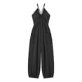 thumbnail image 5 of Women's Deep V-Neck Jumpsuit, Sleeveless With Fold Pocket & Back Ties, Ankle Strap Long Pants For Elegant Evening Look Black M, 5 of 6
