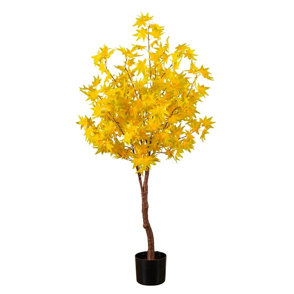 Nearly Natural Pre-Lit Fall Harvest Yellow Maple Artificial Tree - 4' - Warm White LED Lights