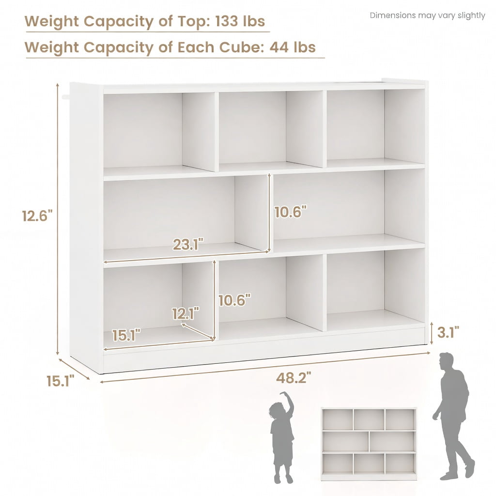 Demi Bonn 3-Tier Open Bookcase, 8-Cube Floor Standing Storage Shelves Display Cabinet, Free-standing Bookshelf, White