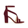 thumbnail image 3 of BLISSFUL STEP Women Crisscross Ankle Strap Block Heel Sandals Burgundy 6, 3 of 7
