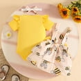thumbnail image 5 of TOWED22 Newborn Baby Girl Summer Outfits Print Short Sleeve Ribbed Romper Floral Shorts Clothes with Headband Yellow,0-3 M, 5 of 5