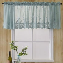 XmhyTop Lace Sheer Kitchen Cafe Curtain Valance Floral Embroidered Rod Pocket Short Curtain for Small Window 1 Piece (51" x 16", Blue)