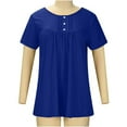 thumbnail image 3 of VANLOFE Fashion Print T-Shirts Blue O-Neck Short Sleeve Gift for Sister Women's Solid Color Crew Neck Button Pleated Tunic Casual Shirt Crew Neck Button T-Shirt, 3 of 8
