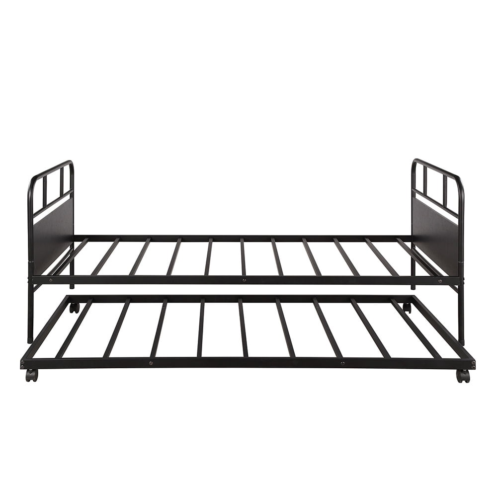 Private Jungle Metal Daybed Platform Beds, Steel Bed Frame with Trundle Built-in Casters,Twin/Black Private Jungle Metal Daybed Platform Beds, Steel Bed Frame with Trundle Built-in Casters,Twin/Black