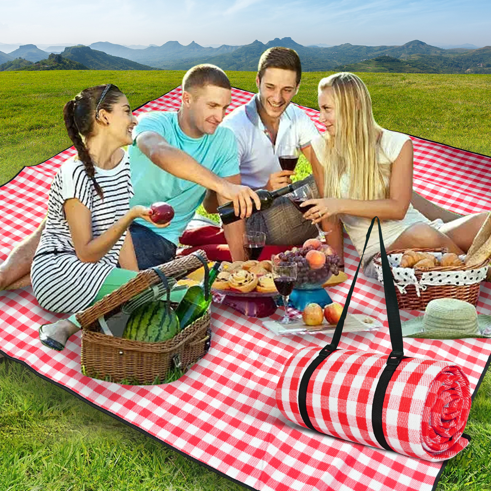 Lychee Outdoor Picnic Blanket Portable Large Waterproof Outdoor Picnic 