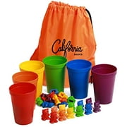 California Basics Rainbow Colored Counting Bears with Cups, 72-pc Colorful Counting & Sorting Toys for Kids, Colorful Educational Toys with Carrying Bag