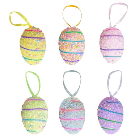 B Striped Easter Egg Hanging Decorations Six Piece Set For Seasonal Display On Wreaths And Garlands