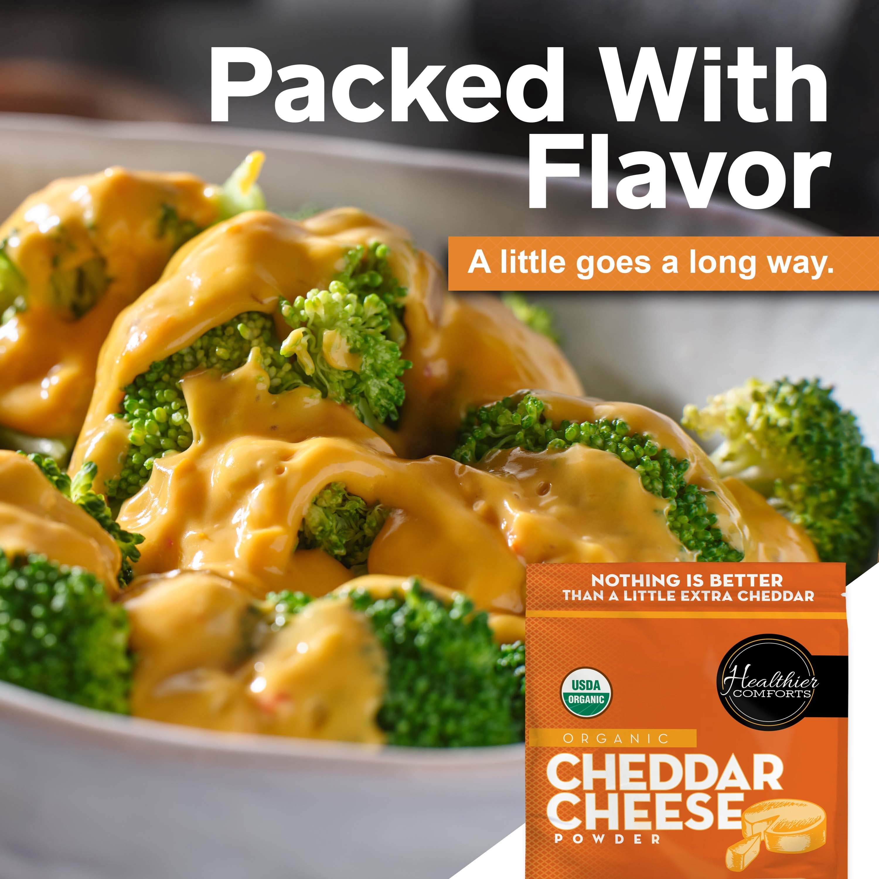 Healthier Comforts Organic Cheddar Cheese Powder 7oz | Gluten Free, Keto-Friendly, Non-GMO, Antibiotic & Hormone Free | Perfect for Popcorn Seasoning, Mac and Cheese, Pasta & Sauces