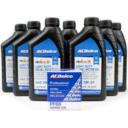 ACDelco DexosD 0w-20 Oil Change Kit 19370138, 10-9277 & ACDelco PF66, 55495105, 19391402 Oil Filter LM2 LZ0 For 3.0l Duramax Silverado Sierra 1500 Tahoe Yukon Suburban Escalade Diesel
