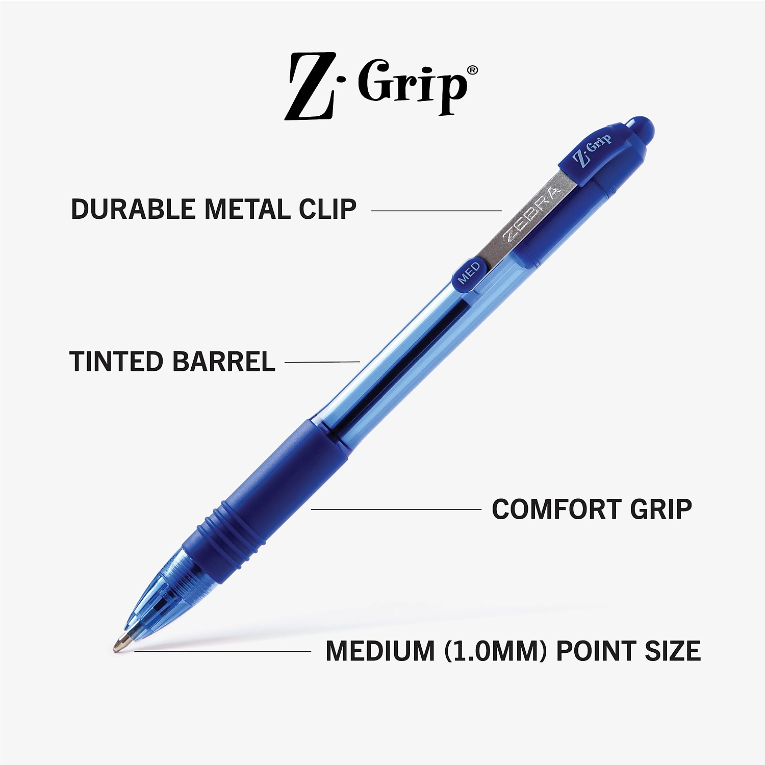 Zebra Z-Grip Retractable Ballpoint Pen Medium Point 1.0mm Blue Ink 96/Pack (22296)