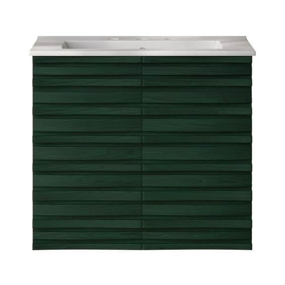 Cascade 24" Wall-Mounted Bathroom Vanity in Green Oak with 3-Hole Widespread Sink Top
