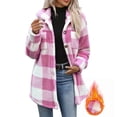 thumbnail image 6 of Hzzrkos Women Casual Loose Plaid Button Down Lapel Collar Long Sleeve Fleece Lined Shacket Jacket Warm Winter Outerwear Coat Fashion Button Front Shirt Jacket Hot Pink S, 6 of 9