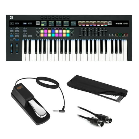 Novation SL MKIII Midi and CV Electronic Keyboard Controller (49-Note Keyboard) with Sustain Pedal, Cover, & Cable