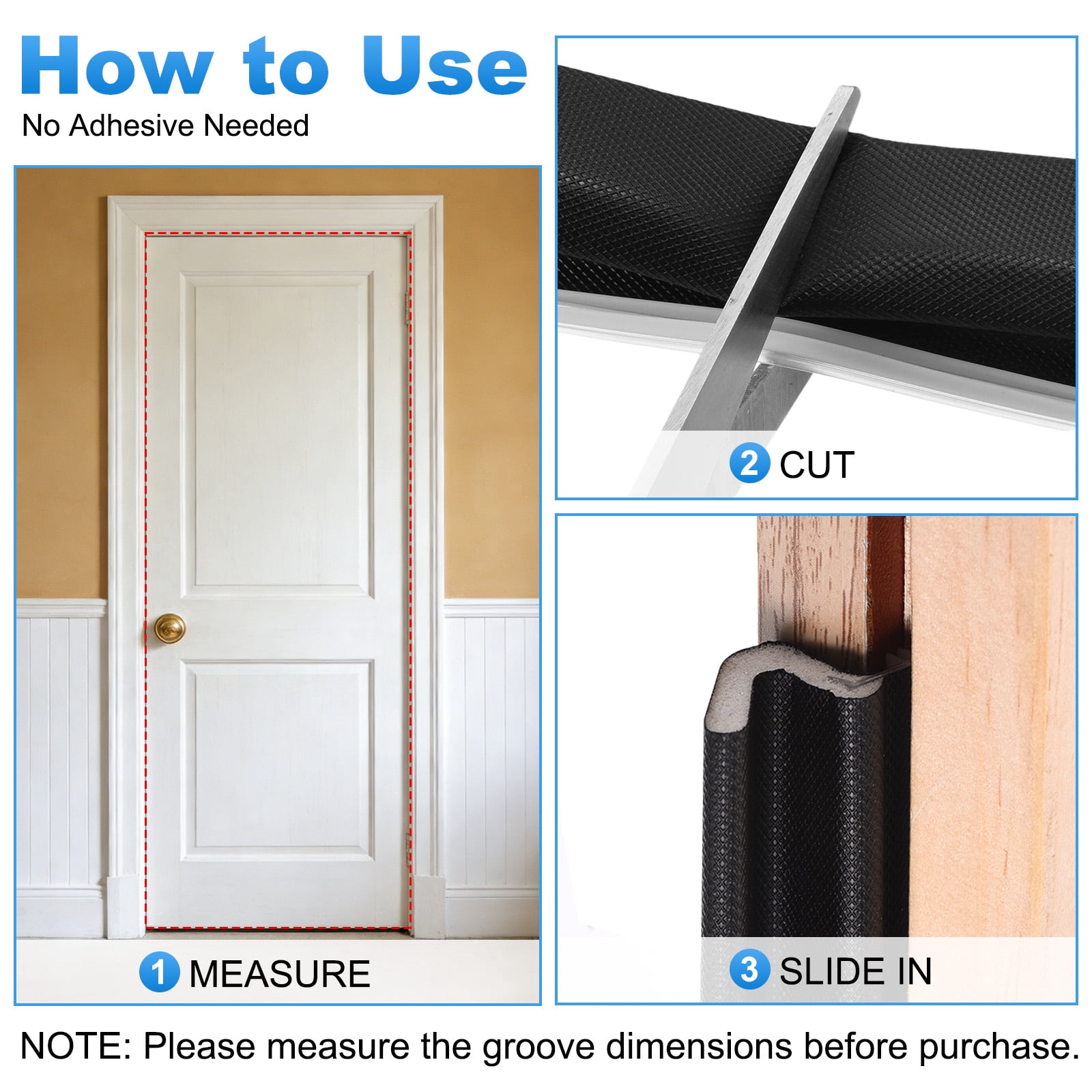 Uxcell Door Weather Stripping, 26.25 ft V-shaped Kerf Front Exterior Door Frame Weather Stripping with 4 Corner Seals for Soundproof Entry Interior Frame Window Gap Filler, Black/White