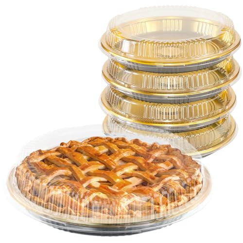 GRZJOPP 5PCS Disposable Pie Carrier with Clear Lid 11" Plastic Serving Tray Round Pie Platters Pizza Container for Pies Candy Salads Meal Prep