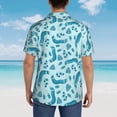 thumbnail image 4 of Pofeuu Winter Warmth Blue Knitted Print Hawaiian Shirt for Men Sleeves Casual Button Down Summer Beach Dress Shirts T-Shirts,Small, 4 of 7