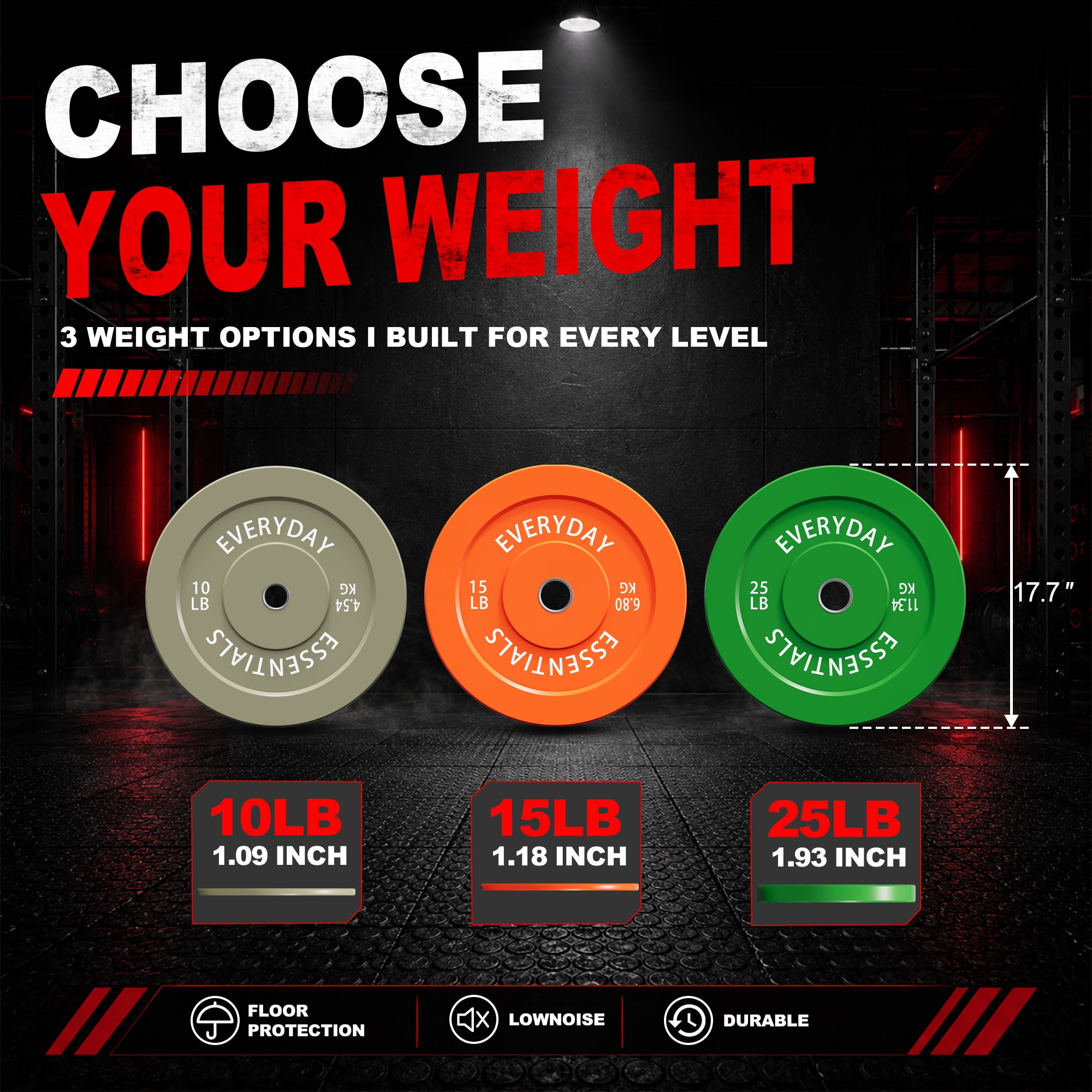 INTRTLOCKINGING TILES 100 LB Colored Bumper Plates Set, Olympic 2-Inch Rubber Weight Plates for Home Workouts, Weightlifting and Strength Training