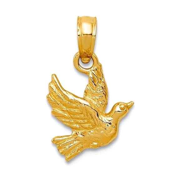 10k Gold Flying Dove Pendant Necklace 17x10mm Wide Pendant for Women - .5 Grams