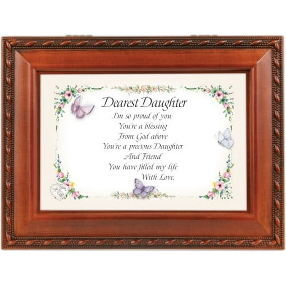 Dearest Daughter Butterfly Woodgrain Music Box Plays Light Up My Life