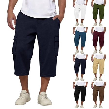 Big and Tall Long Shorts for Men Below Knee Cargo Short Pants Casual Summer Lightweight 3/4 Sweat Shorts with Pockets SweatShorts Navy 3XL