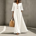 thumbnail image 2 of Vynhevius Womens Solid Ruffled Dress V Neck Bell Sleeve Button Down Flowy Maxi, 2 of 9