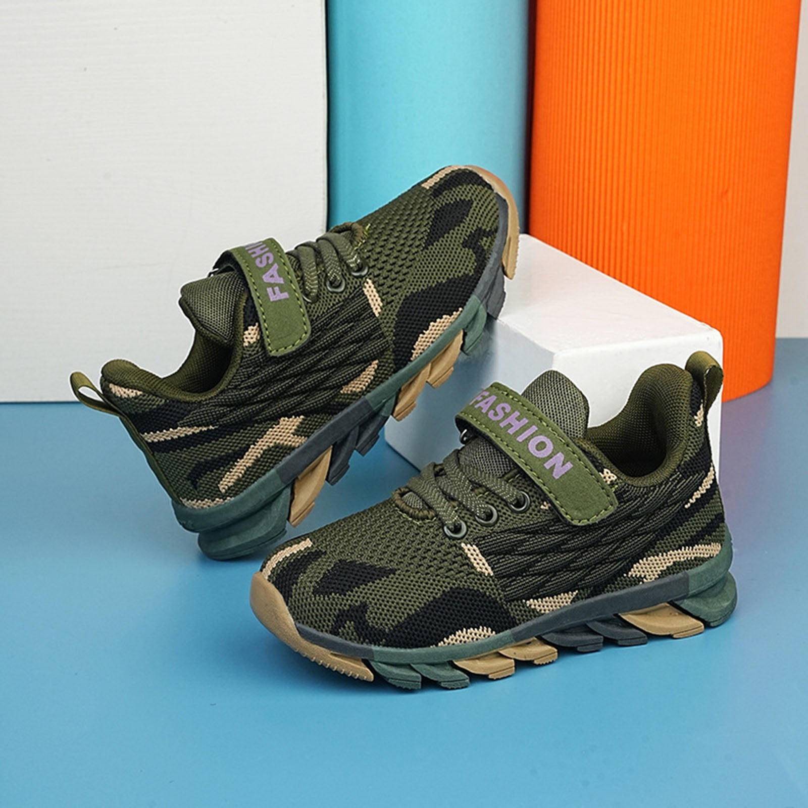Kids Mesh Running Sneakers Camo Knitted Mesh Antislip Sole Trendy Boys Girls Trainers Athletic Tennis Shoes Camouflage 13.5 Little Kid