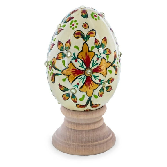 Jeweled Embossed Flowers Wooden Easter Egg