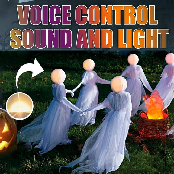 Halloween Glowing Holding Hands Witch, 59" Large Light Up Holding Hands Screaming Witches,Voice Control, Halloween Decor Outdoor, for Home Outside Yard Lawn Garden Party (2PCS)